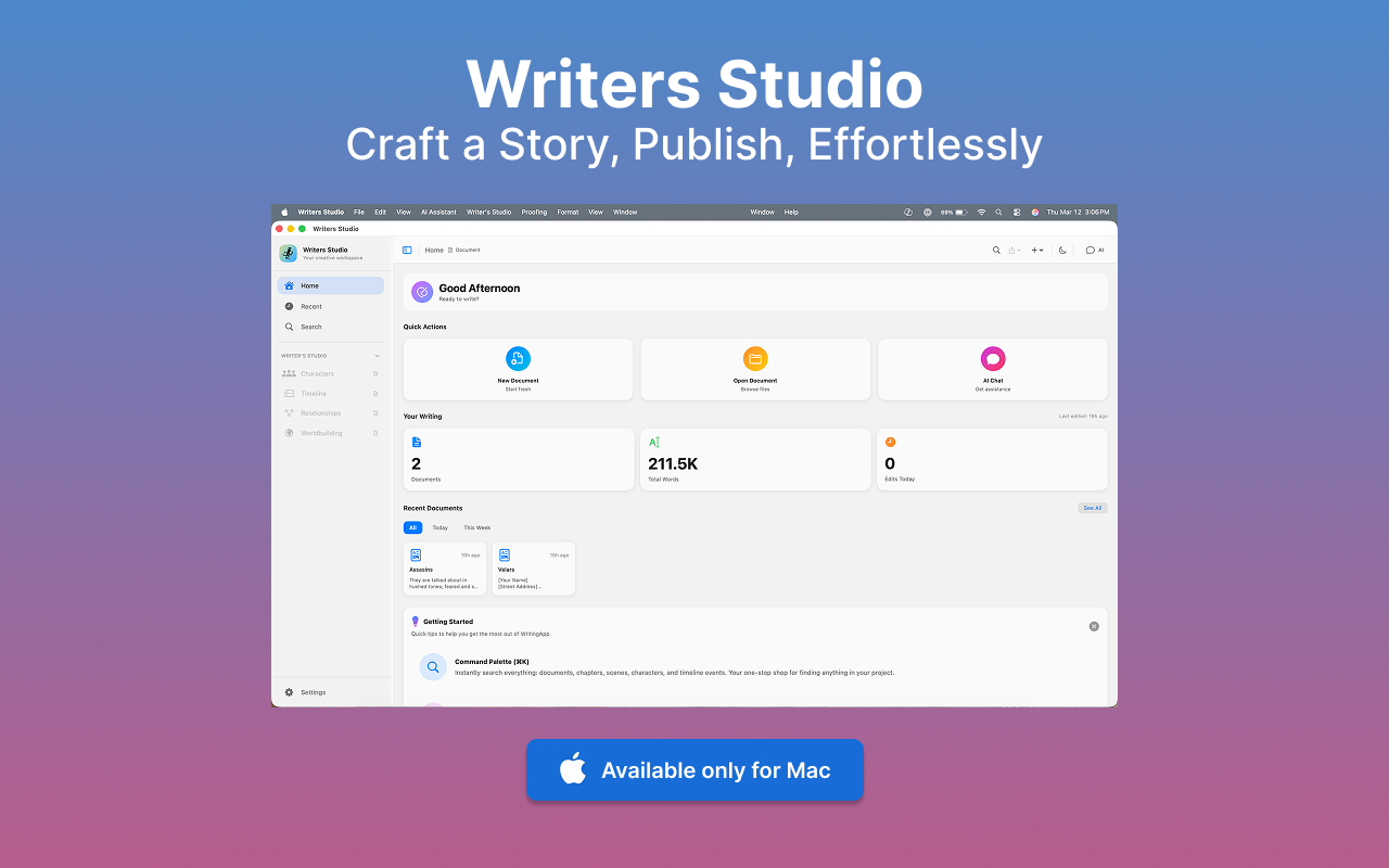 Writers Studio — AI assistant in context